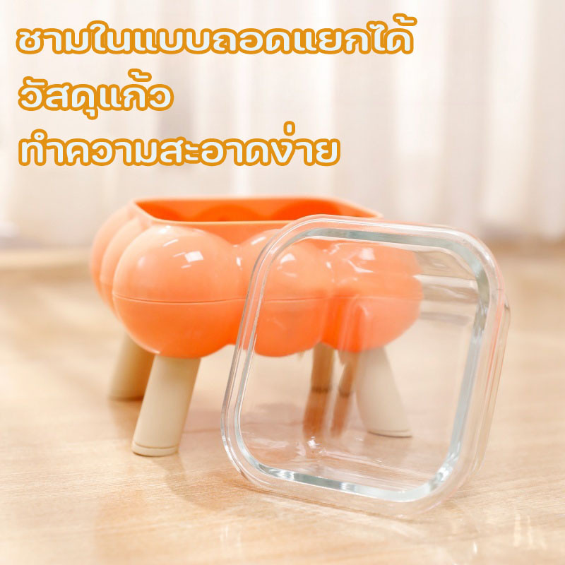 Pet Space ชามอาหารแมว 2ชั้นถอดได้ ชามอาหารสัตว์เลี้ยง ชามแก้วสัตว์เลี้ยง ป้องกันคอ ชามข้าวหมา - รูปที่ 3