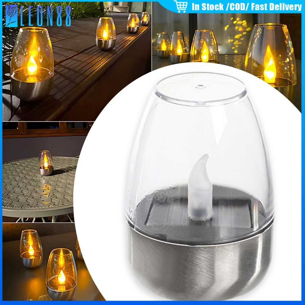 ของมาใหม่！โคมไฟเทียนโซล่าเซลล์ led สเตนเลสถ้วย ตะเกียง solar cell กันน้ำ แต่งสวน ตกแต่งหน้าบ้าน