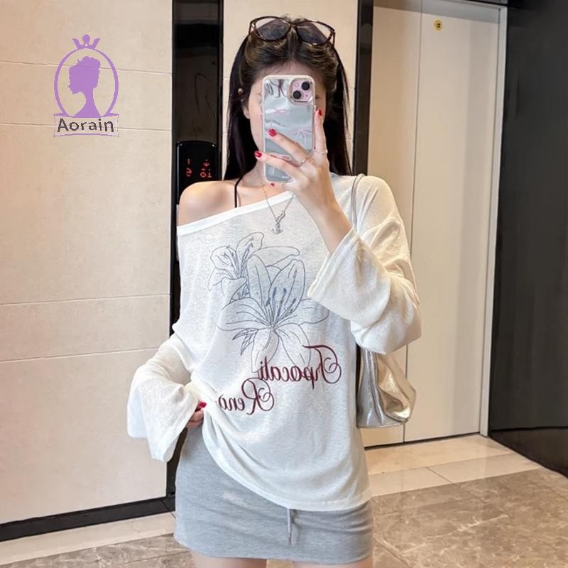 เสื้อยืดแขนยาวลายดอกไม้สไตล์เกาหลี สำหรับ 여자 ฤดูร้อน ระบายอากาศได้ดีและป้องกันแสงแดด