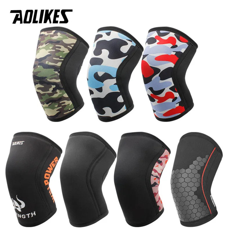 AOLIKES 7mm Knee Sleeves (คู่) สําหรับหมอบ,ยกน้ําหนัก,Powerlifting | อุปกรณ์พยุงเข่าสําหรับยกน้ําหนั