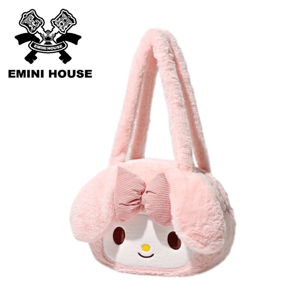 EMINI HOUSE Soft Cute Melody Shoulder Bag Plush Cartoon Cute Kuromi Cinnamon Dog jk Handbag