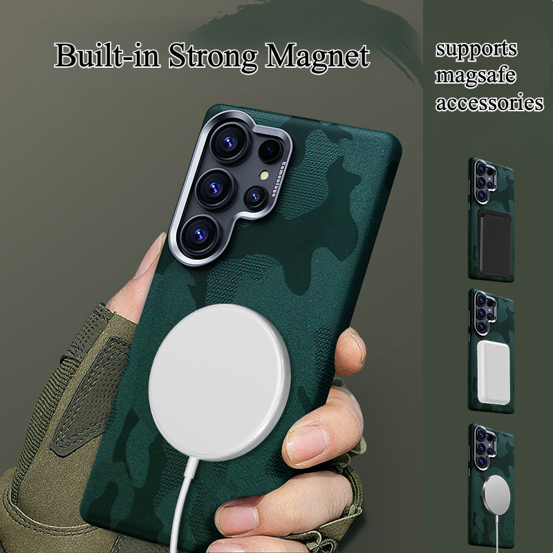 Samsung S25 Ultra S24 Ultra S23 Ultra Magnetic Camouflage ขนสัตว์และผ้าลินิน Denim หนังกันกระแทกเคสโทรศัพท์สําหรับ Galaxy S25 S24 + S23 โลหะแหวนกล้อง - รูปที่ 2