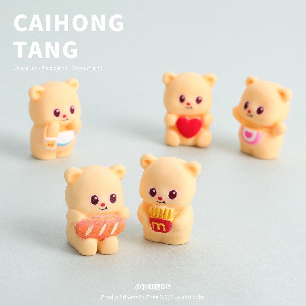 10PCS Solid Butter Bear พร้อมขนมปังอาหารเรซิ่น Charms สําหรับ DIY(11-445)888