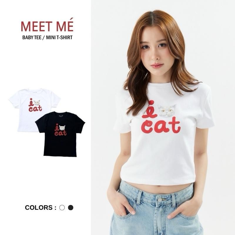 ส่งสินค้าภายใน 24 ชั่วโมง MEET ME-ลาย I love cat//เสื้อครอป