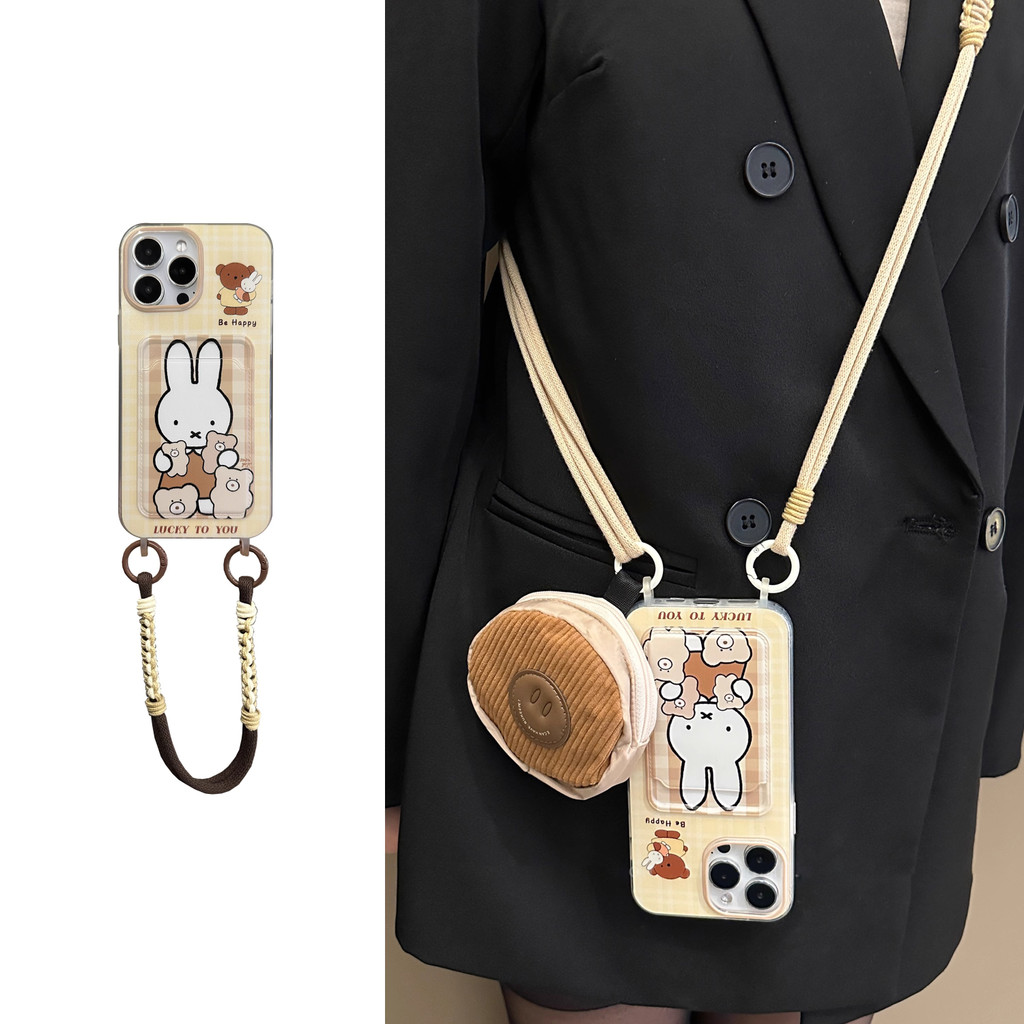 KB581 สําหรับ iPhone 16 PRO MAX กรณี 15 Pro 14 PLUS 13 PRO MAX กรณี 12 11 XS MAX XR 7 8 PLUS ins สไตล์เกาหลี Anti-fall Lanyard แฟชั่นการ์ตูนสาวน่ารักโทรศัพท์ป้องกันกรณี