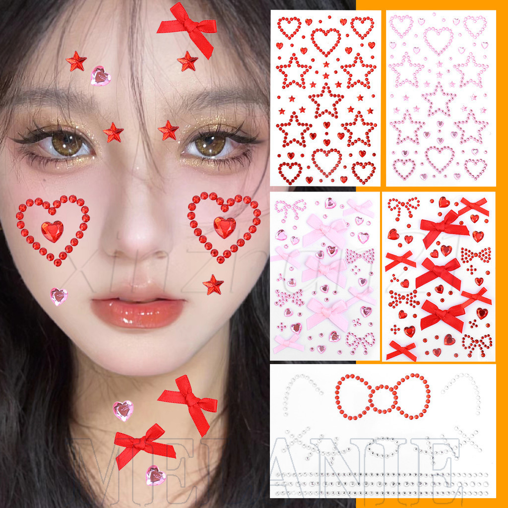 DIY Body Art Decorative - Y2k Rhinestone Ribbon Bow Tattoo Sticker - Self-Adhesive,กันน้ํา,ชั่วคราว 