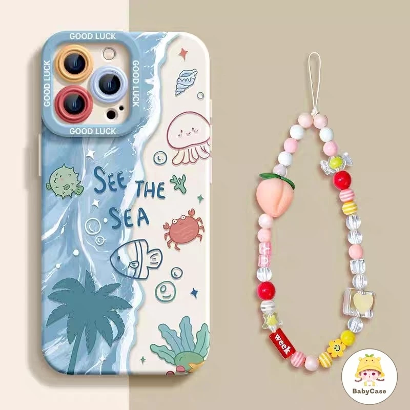 เคสไอโฟน13 สำหรับ iPhone 11 15 13 16 12 14 Pro Max 8 7 14 16 15 Plus XR XS X Max SE 2020 สร้อยข้อมือปลาทะเลสดใหม่แฟชั่น