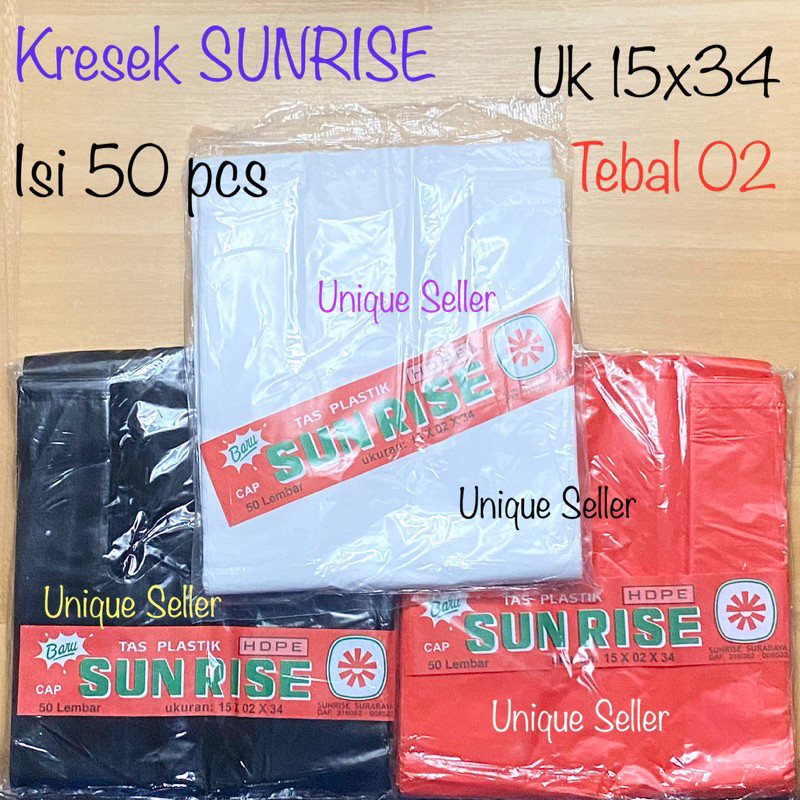 MERAH [เนื้อหา 50] SUNRISE ถุงพลาสติก 15x34 หนา 02 ขาว ดํา แดง / ถุงพลาสติก ขนาด 15 สีขาวสีดําหนา / 