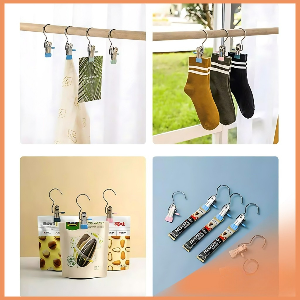 คลิปตากผ้าระเบียง 1ชิ้น ประหยัดพื้นที่ กันลม คลิปหนีบสแตนเลสสีสันสดใส คลิปมัลติฟังก์ชั่น Storage Hooks - รูปที่ 3