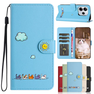 เคสออปโป้ Case for OPPO Reno16 A6c A6s A6t A6 A5i A5 A3 Pro 5G A6x A5x A3x 4G Reno 16F 16 15F 15 Pro Max 14F 14 13F 13 12F 12 F 5G เคสโทรศัพท์หนังฝาพับพร้อมช่องใส่บัตร Cartoon Cats Wallet PU Leather Cover With Card Slots Soft TPU Shell ซองมือถือ KTM