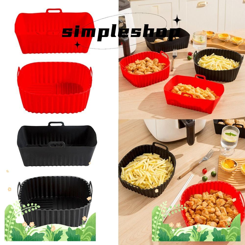 SIMPLESHOP ซิลิโคน Air Fryer Liners พร้อมที่จับสีดําสีแดงเตาอบ Liner, Air Fryer อุปกรณ์เสริมสําหรับ 