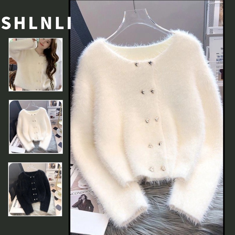 ฤดูใบไม้ผลิและฤดูใบไม้ร่วงเกาหลีน่ารักหวานหลวมเสื้อกันหนาวสั้นผู้หญิงรอบอเนกประสงค์สีทึบปุ่มเสื้อกันหนาว