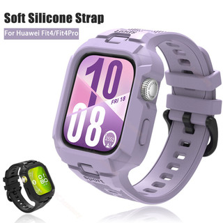 สายซิลิโคนสําหรับ Huawei Watch Fit 4 Pro กรณีกีฬา Band Smartwatch สายคล้องคอสําหรับ Huawei Fit4 TPU แบบบูรณาการ Anti-Drop สายรัดข้อมือ