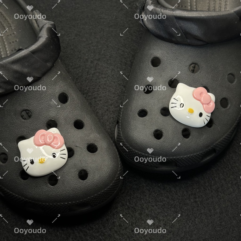 KT Cat Pink Star Love ชุดริบบิ้น Hello Kitty Series clog Pins INS Charm ปุ่ม DIY อุปกรณ์เสริมสําหรับหัวเข็มขัดรองเท้าอุปกรณ์เสริมตกแต่งรองเท้า - รูปที่ 4