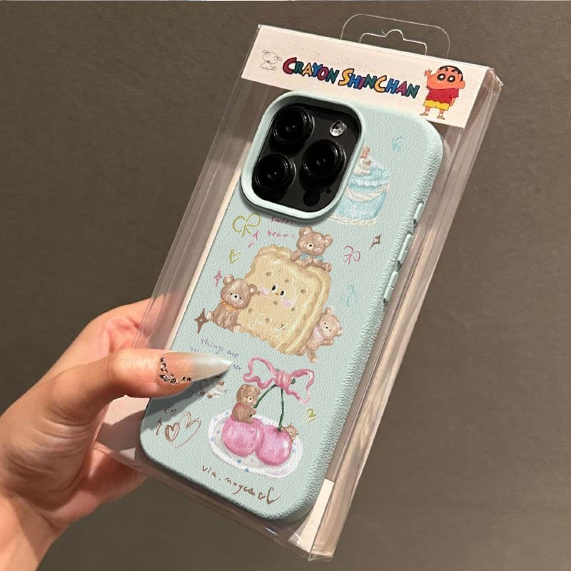ขนม ins เค้กหมีหนังลิ้นจี่รูปแบบการ์ตูนเคสโทรศัพท์เหมาะสําหรับ iPhone 13promax 14promax 13 14 15 16 