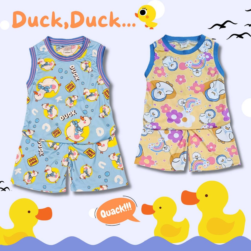 (Higrade duck) ชุดเด็ก เสื้อกล้าม+กางเกงขาสั้น ผ้าไมโครไฮเกรด ลายการ์ตูน เป็ด เสื้อผ้าเด็กแฟชั่น ชุดเด็กลายการ์ตูน