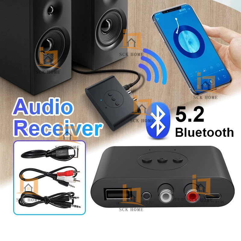 เครื่องรับสัญญาณเสียง Bluetooth 5.2 AUX USB อะแดปเตอร์รับสัญญาณเสียงสเตอริโอ การโทรแบบแฮนด์ฟรี เอาต์พุตคู่สเตอริโอ รถ