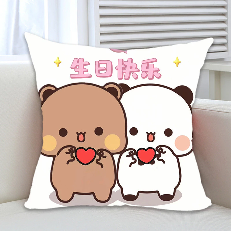 ปลอกหมอนอิงโซฟาการ์ตูนแพนด้าคู่ ออกแบบมาให้น่ารักสำหรับนักเรียน