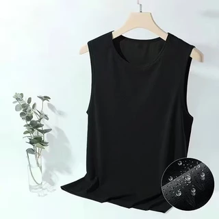 เสื้อกั๊กผู้ชาย ผ้าไหมน้ำแข็ง เย็น ฤดูร้อน บาง กีฬา แขนกุด ออกกำลังกาย สีขาว