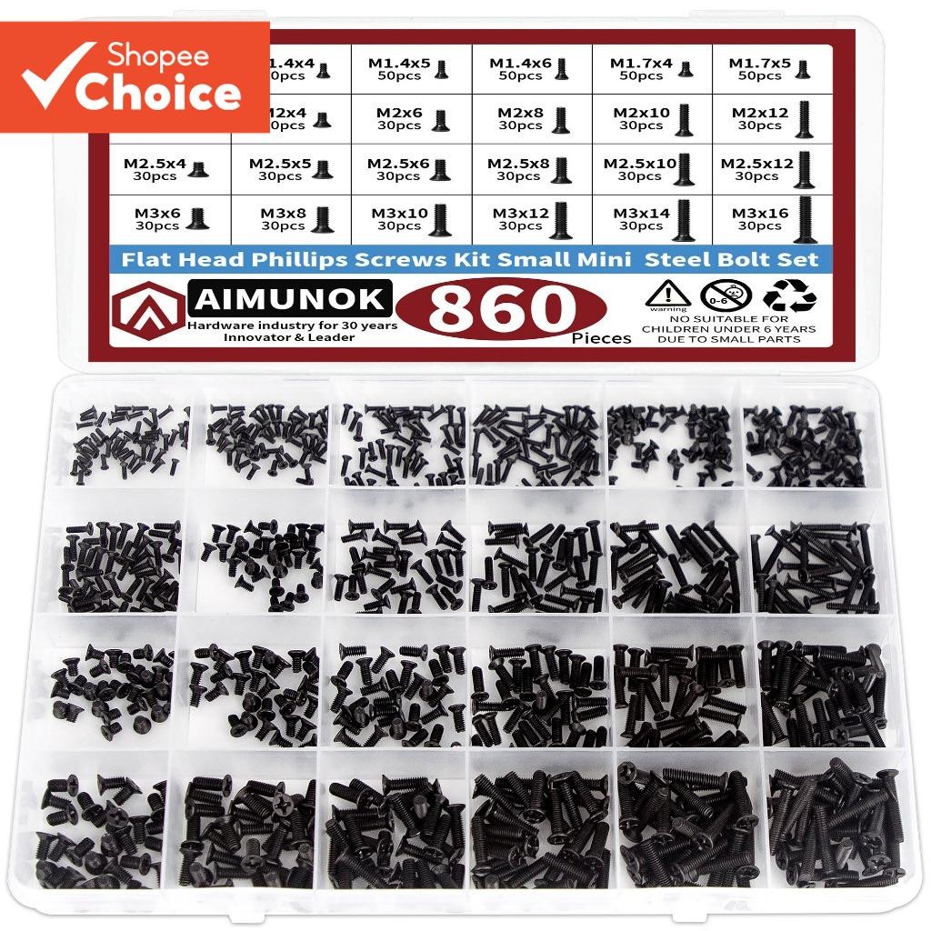 หนึ่งชุด 860 ชิ้น Countersunk แบนหัว Phillips สกรูชุด, M1.2-M3 มินิสลักเกลียวเหล็กสําหรับคอมพิวเตอร์และแล็ปท็อปซ่อม