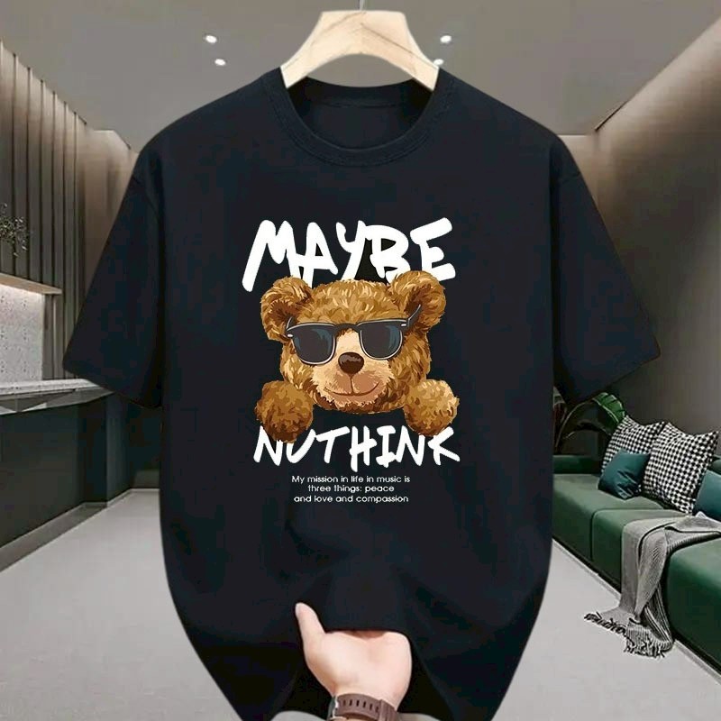เสื้อยืดคอกลม แขนสั้น สกรีนลายหมีเท่ๆ เสื้อยืดสตรีทแฟชั่น เสื้อหมี โอเวอร์ไซส์คนอ้วน สไตล์เกาหลี เนื้อผ้านุ่มยืดใส่สบาย