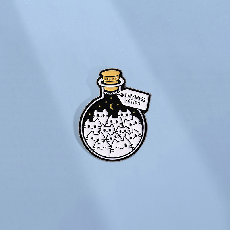 การ์ตูนความสุข Potion เคลือบ Pin น่ารัก แมวขวด เข็มกลัดป้ายปก อุปกรณ์สัตว์ ของขวัญสำหรับเพื่อน