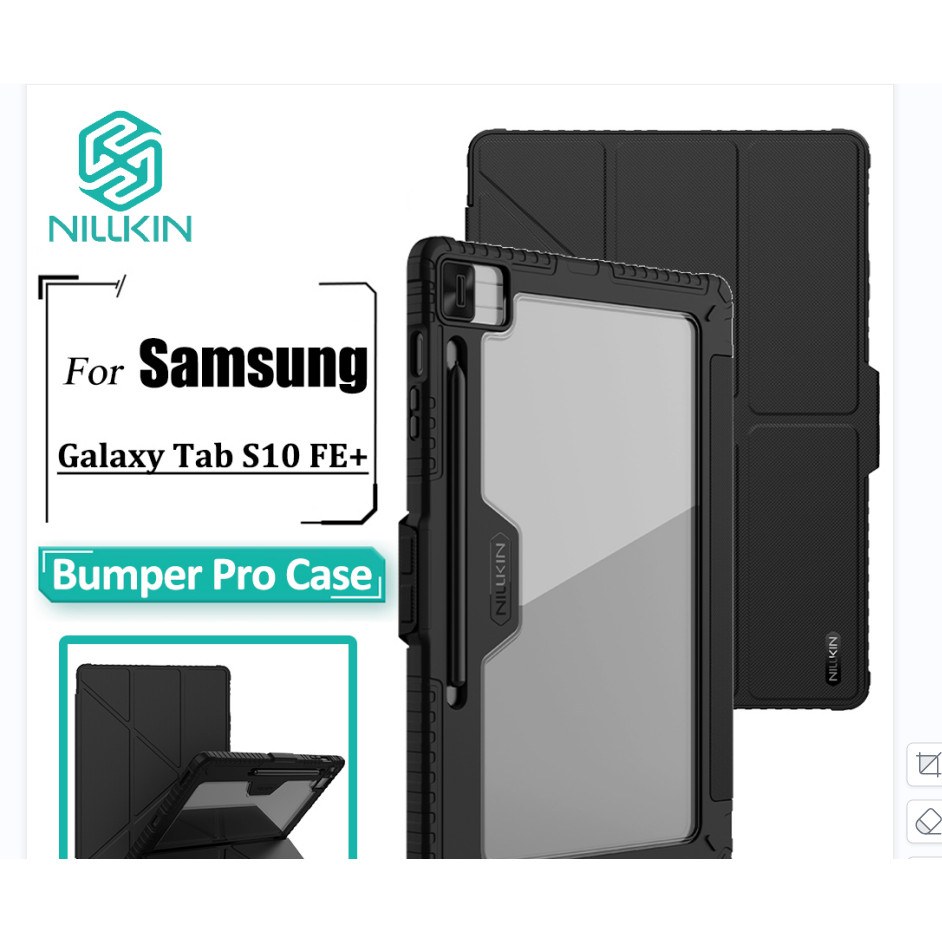 Nillkin Flip Case Pro สําหรับ Samsung Galaxy Tab S10 FE+ 13.1 นิ้วตัวเลื่อนกล้องรวมทุกอย่าง 360° กันกระแทกฮาร์ดพีซี + เปลือกป้องกันกันชนหนัง ปู่