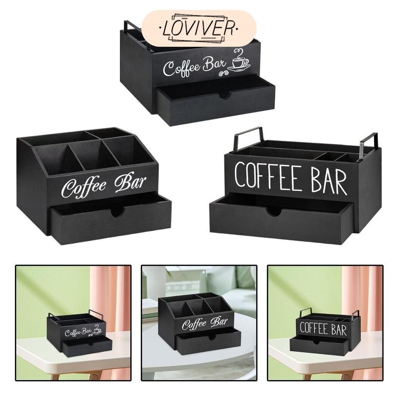 LOVIVER ที่เก็บสถานีกาแฟสําหรับเคาน์เตอร์ตะกร้าเก็บบาร์กาแฟชนบท2ชั้น