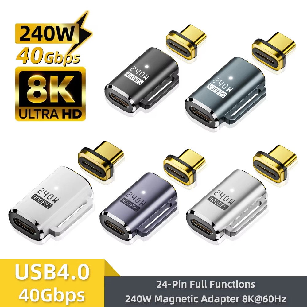 อะแดปเตอร์แม่เหล็ก USB C, PD 240W 40Gbps Type-C Converter, Professional 8K 60HZ Fast Charging หญิงกับชาย USB4 อะแดปเตอร์โทรศัพท์มือถือ