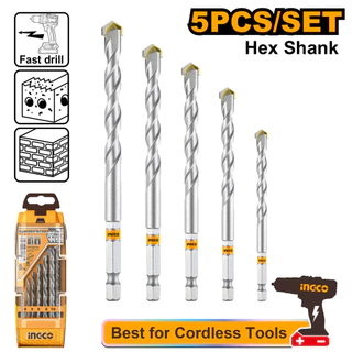 INGCO ชุดดอกสว่านเจาะปูน ก้านหกเหลี่ยม Hex shank 5 ตัวชุด ขนาด 5 - 10 มม. รุ่น AKDB6055(5PCS Masonry Drill Bit Set )