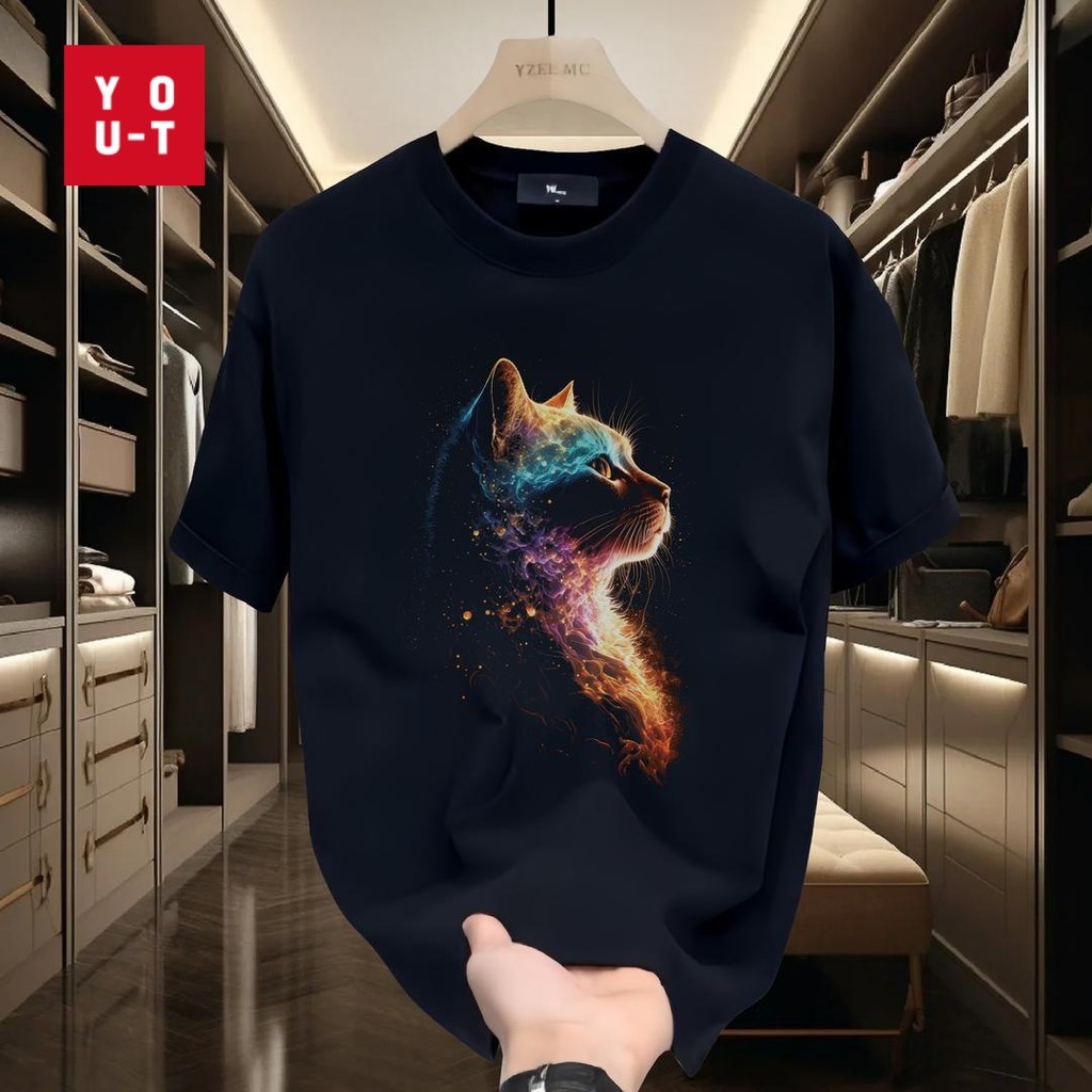 【จัดส่งจากประเทศไทย】🚀เสื้อยืดแขนสั้น สวมใส่สบาย ไม่จำกัดเพศ ผ้าฝ้าย 100% คอกลม ผ้าคุณภาพสูง ภาพพิมพ์ "แมวหลากสี"