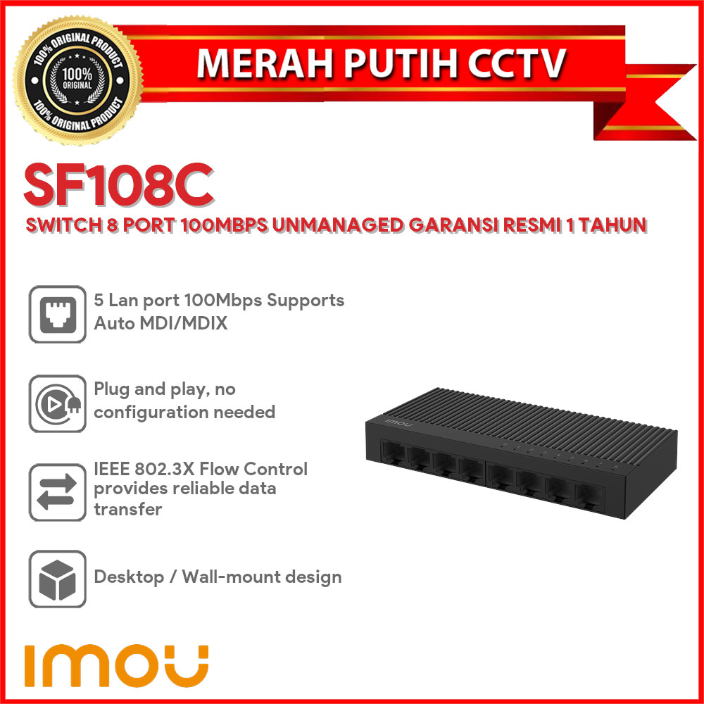 IMOU SF108C SWITCH 8 PORT 100MBPS UNMANAGED OFFICIAL รับประกัน 1 ปี