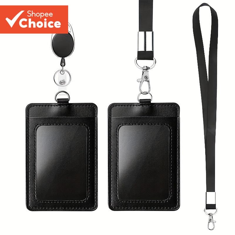 1 PC PU Leather ID Card Holder Work Card Access Card Holder Meal Card Easy Snap Stretch Card Holder