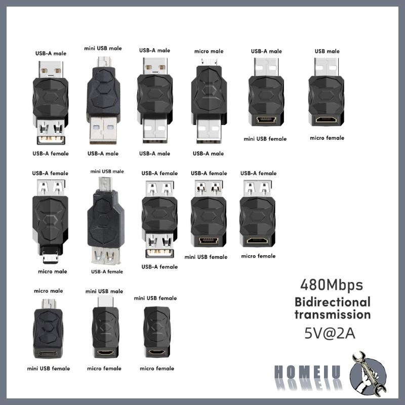 HOMEIU อะแดปเตอร์ USB Micro USB Mini USB ตัวแปลงชายหญิงซิงค์ข้อมูลการชาร์จ 480Mbps