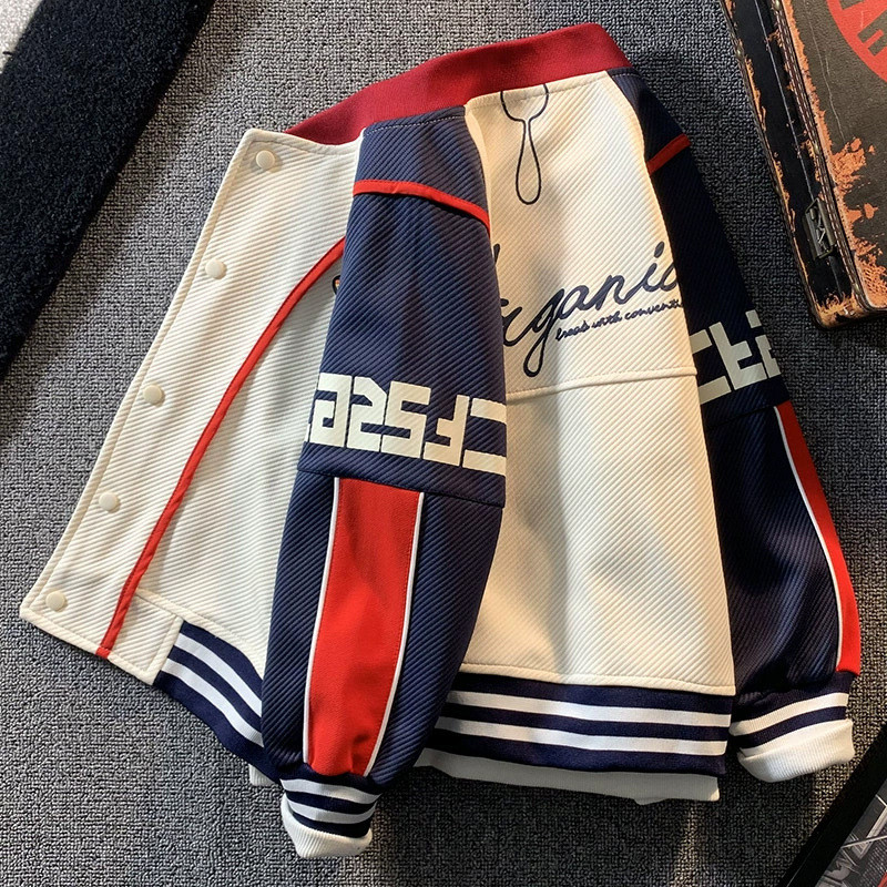 เสื้อแจ็คเก็ตเด็กฤดูใบไม้ผลิฤดูใบไม้ร่วงสไตล์ใหม่ขนาดกลางขนาดใหญ่เด็กชุดเบสบอล