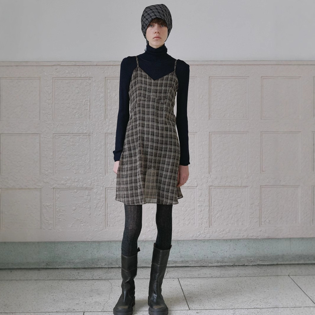 SR-STUDIO ธรรมดา 韩国 小众计 格子 吊带 连衣裙 1986