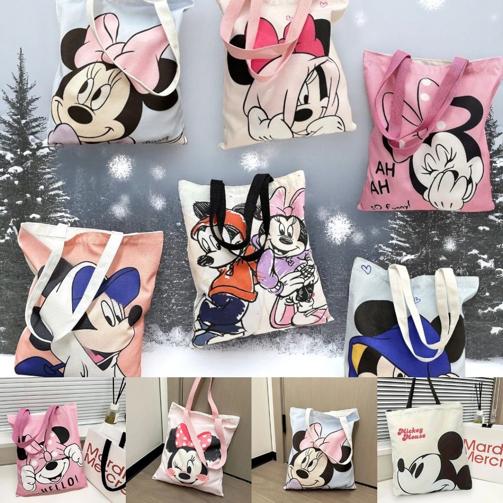 🎀NEW🎀กระเป๋าผ้าสะพายข้าง ลายการ์ตูน มิกกี้เม้า ถุงผ้า ใส่ของได้เยอะ ถุงผ้าช็อปปิ้ง #BAG034