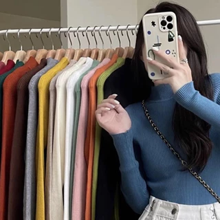 🧶🧵MKL🧵🧶 เสื้อไหมพรม คอเต่า แขนยาว ผ้ายืดตามตัวใส่สบาย สไตล์เกาหลี ✨(มี10สี) #626