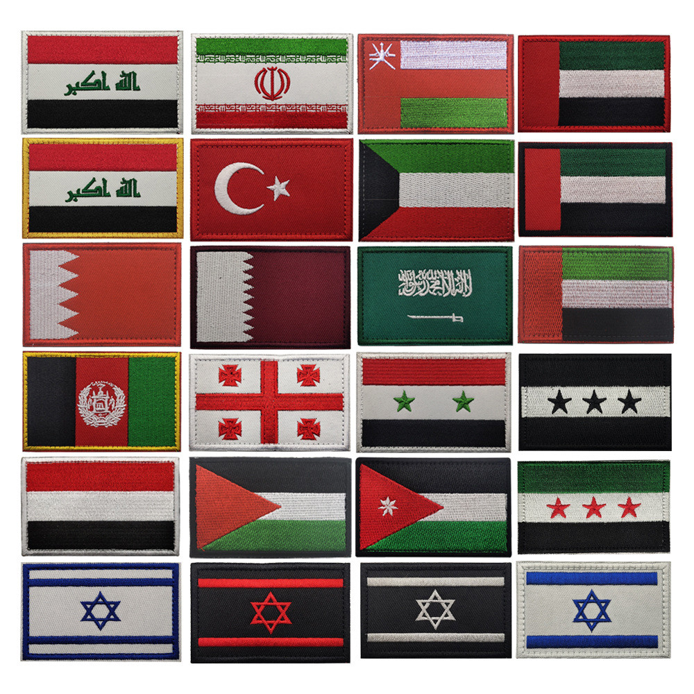Irac Syria Palestine อิสราเอลเอเชียกลางตะวันออกธง Embroider Patch Hook Loop Emblem Armband สําหรับกระเป๋าเป้สะพายหลังเสื้อกั๊กหมวกนิรภัยชุด