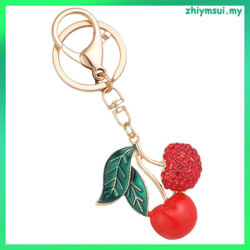 พวงกุญแจโลหะผสมเคลือบผลไม้ Charms Cherry Diamond 11.50X5.20X2.00CM Rhinestones zhiymsui