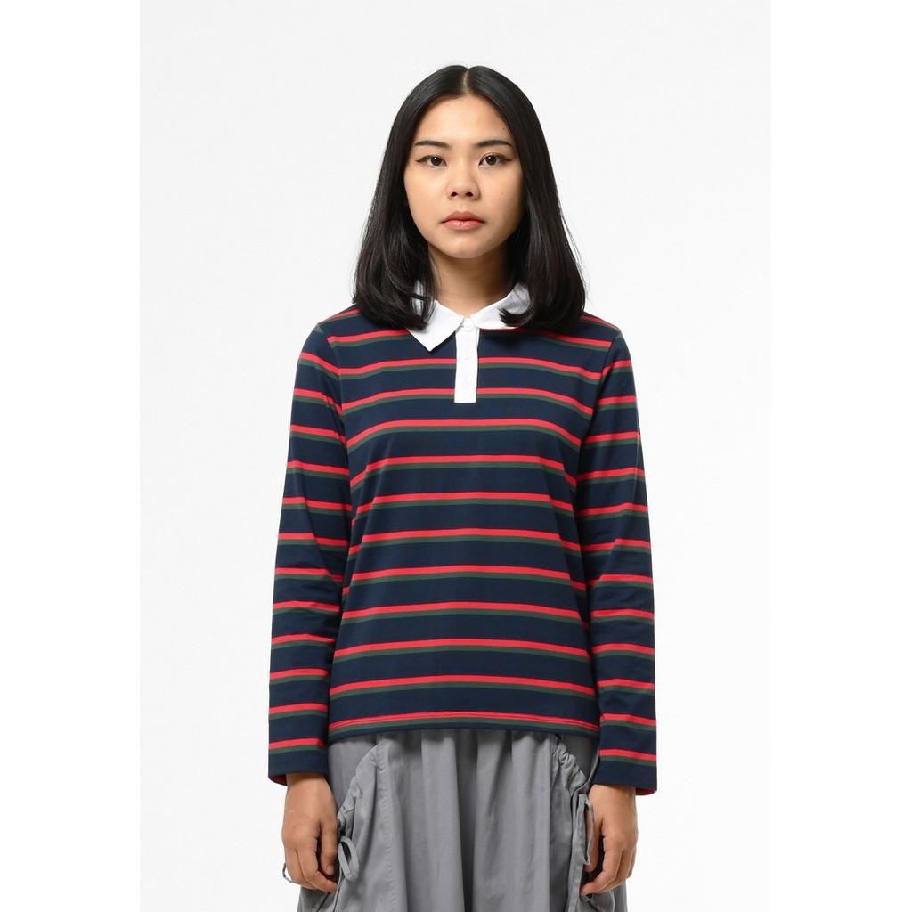3Second เสื้อยืดคอปกผู้หญิงแขนยาว Regular Fit Stripe Tee Geneva H101224 HHH091224