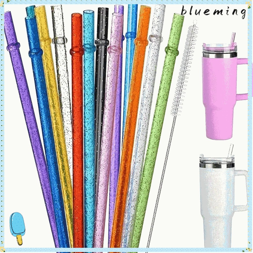 BLUEMING 1PC ผงทองหลอดพลาสติก,แบบพกพาReusable Glitterฟาง,ของขวัญรถถ้วยฟางแปรงทําความสะอาดถ้วยอุปกรณ์