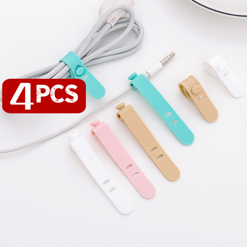 4PCS Data Cable Storage Strap Silicone Cable Organizer Cable Winder Anti-Lost Easy-to-Care Portable Cable Tie