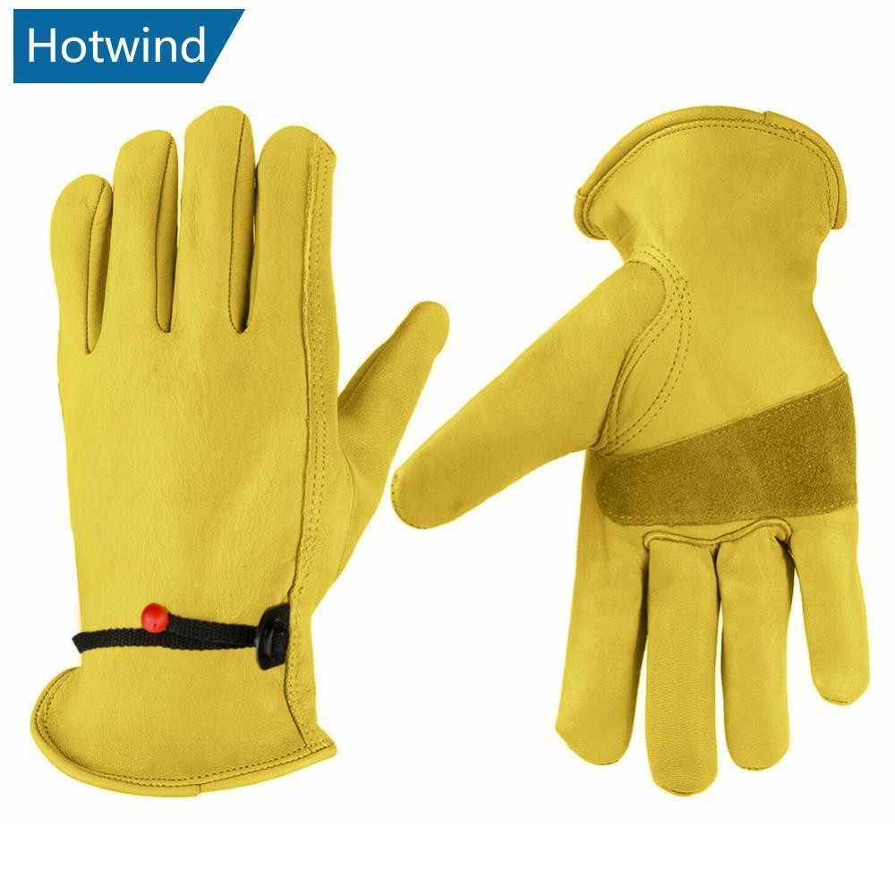 HW Cowhide หนังทํางานถุงมือปลอดภัยสําหรับ Garden รถจักรยานยนต์ขับรถเชื่อมป้องกัน Workshops ลื่นสวมใส่ Fit Porter B7Q2