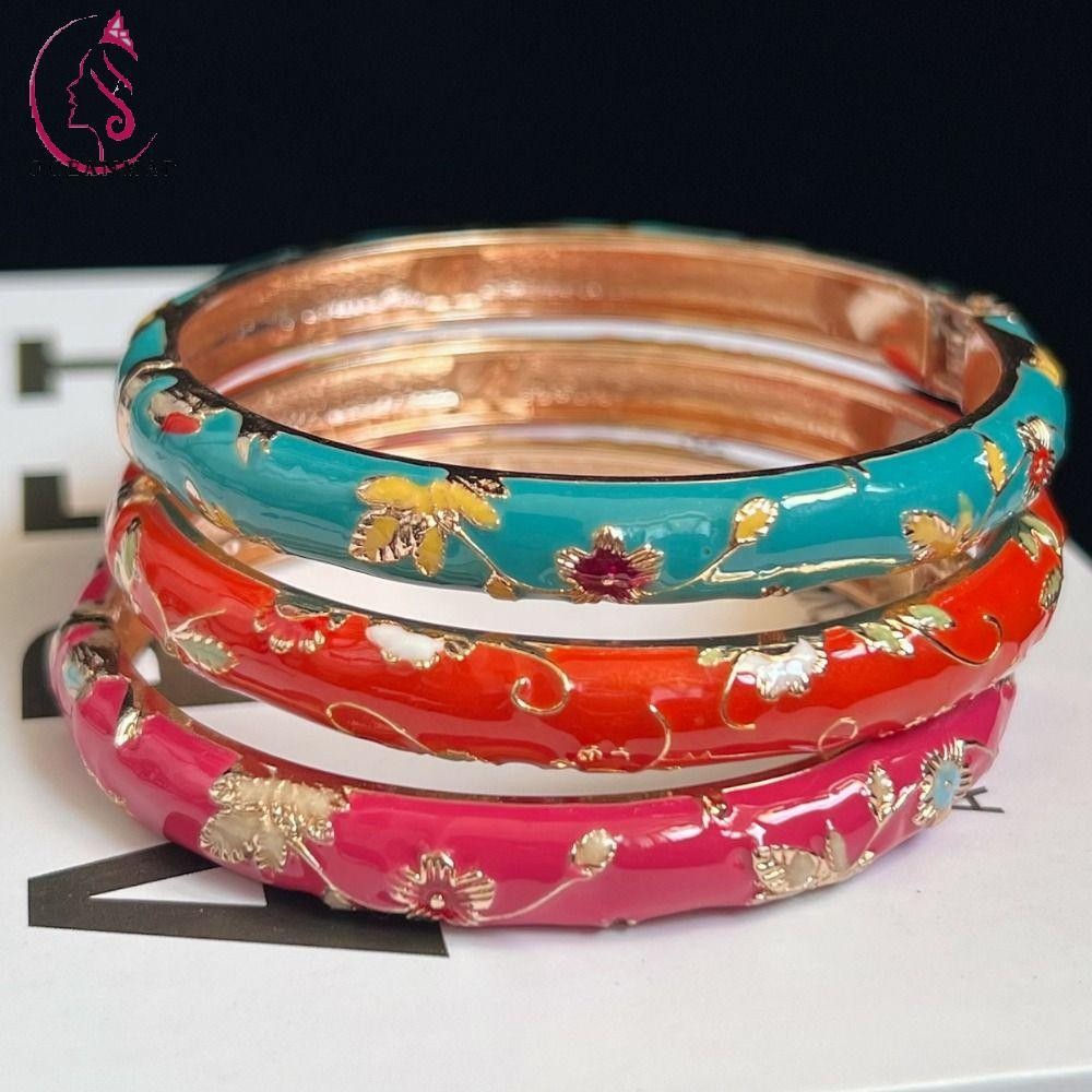 Oceanmap กําไลข้อมือ Cloisonne ลายดอกโบตั๋น เคลือบอินเดีย จีนคลาสสิก ของขวัญสําหรับผู้หญิงสาว