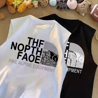 💫 เสื้อแขนกุด พิมพ์"THE NOPTH FAOE" เสื้อกั๊กแขนกุดชาย ฝ้าย100% อเมริกันย้อนยุค สวมใส่สบาย แฟชั่น M-3XL OVERSIZE 👓
