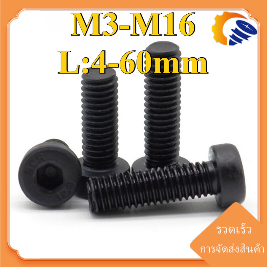 (ZQ) น็อตหัวจมบาง เกรด 12.9 แข็งพิเศษ เกลียวมิล ตลอด สกรู /Hexagon Socket Head Cap Screws Low Head M