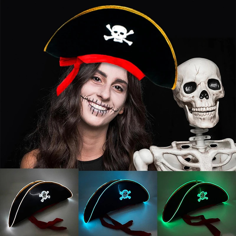 Glowing pirate hat Halloween pirate theme dance party decorate gift cap toys cosplay pirate hat led 