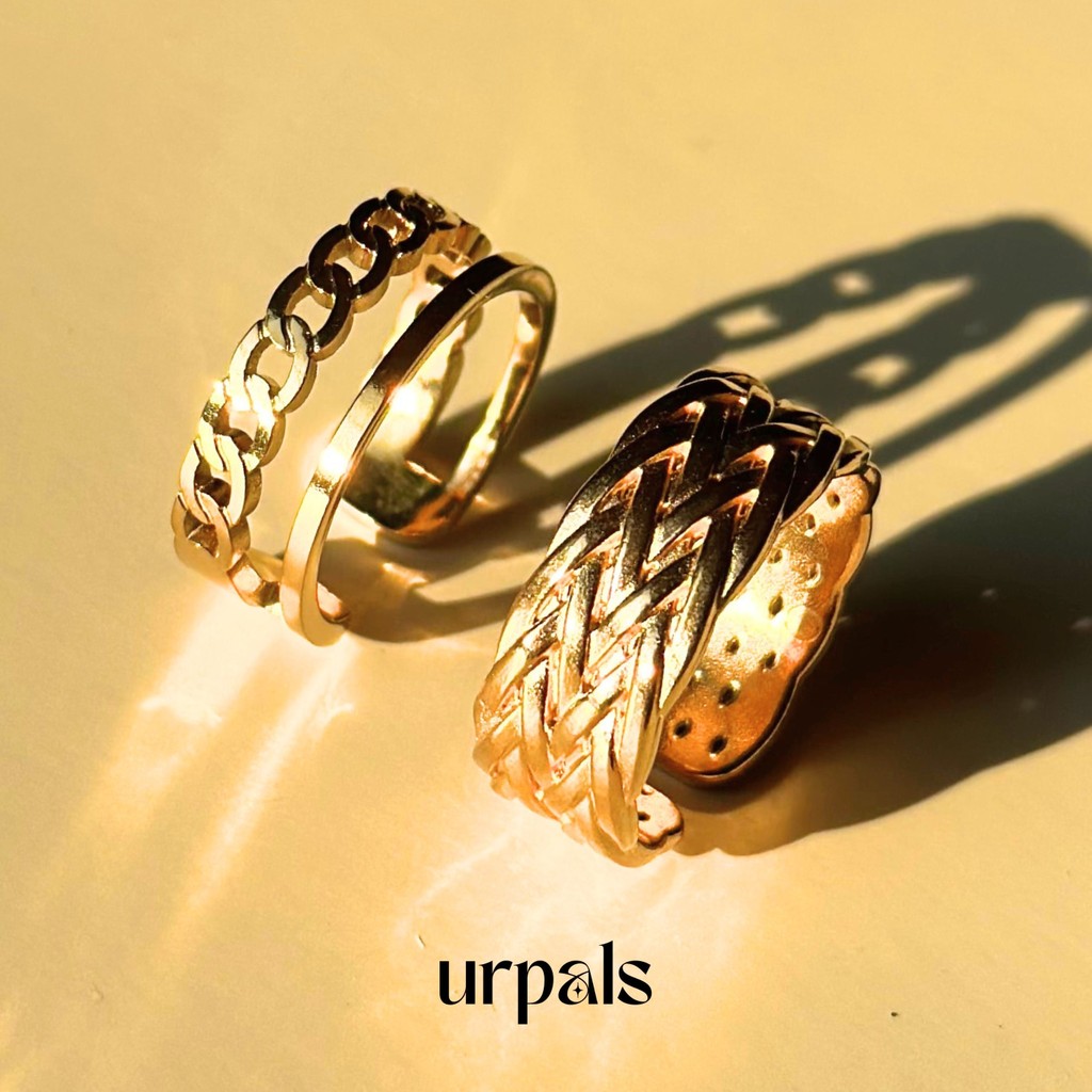 URPALS แหวน Stainless ชุบทอง18K งานไฮโซ ดีไซน์เก๋ ใส่ได้ทุกวัน ( ฟรีไซส์ )