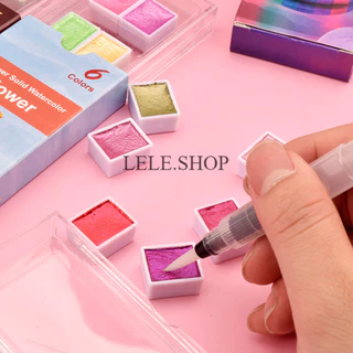 🔥สินค้าลดราคา สีน้ำก้อน แบบเมทัลลิค 6/12 สี สำหรับทำงานศิลปะ วาดภาพ เพ้นท์เล็บได้ อุปกรณ์ศิลปะ
